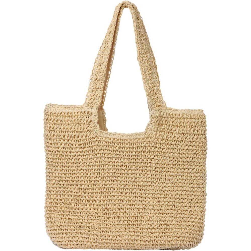 Elegant Woven Shoulder Purse - 24.4” Large Straw Bag For Vacation
